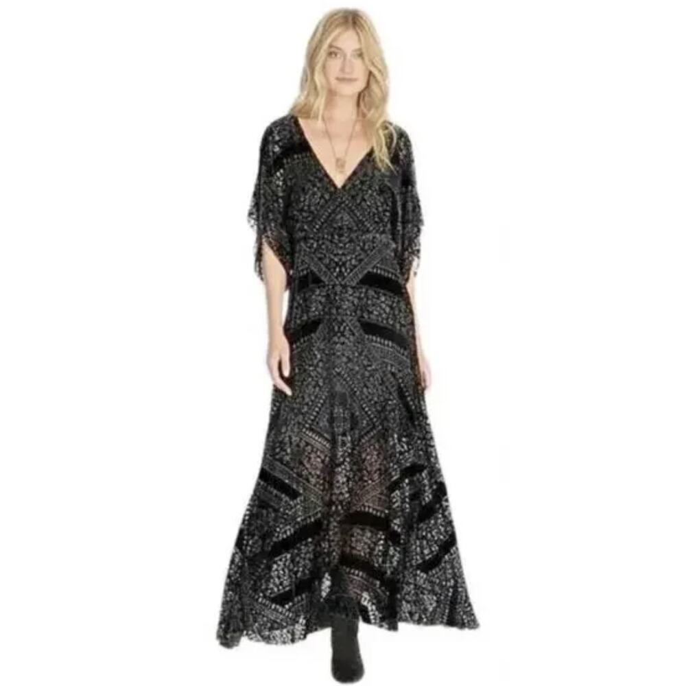 Johnny Was off black velvet burnout dress